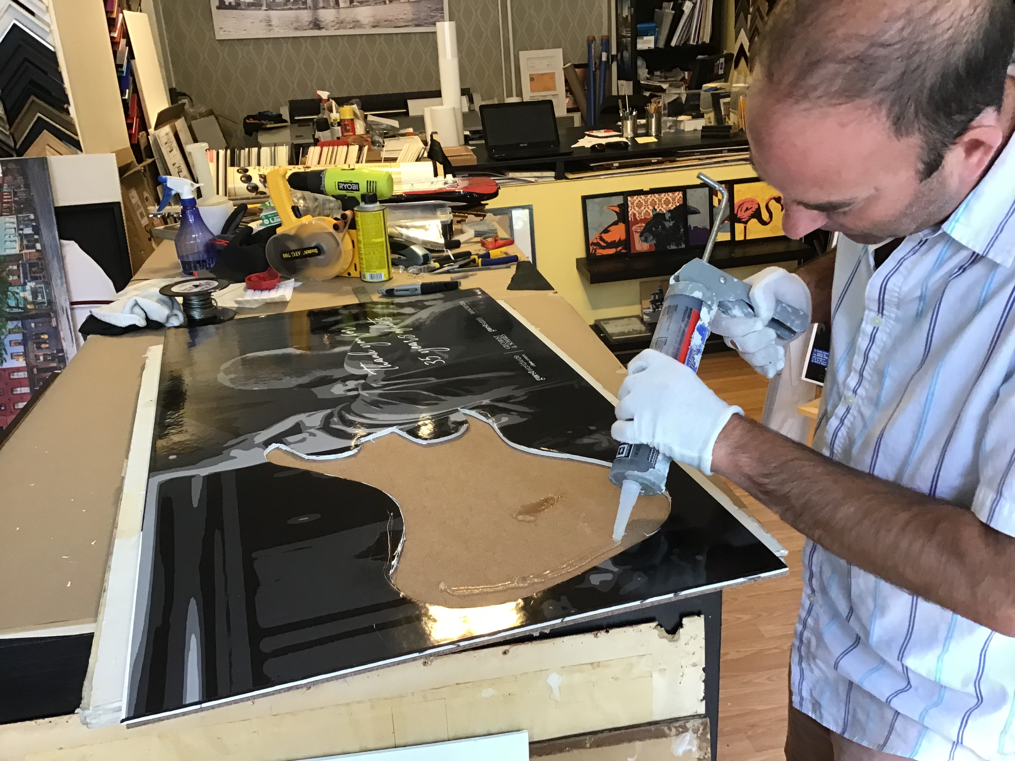 gluing the shadowbox guitar frame