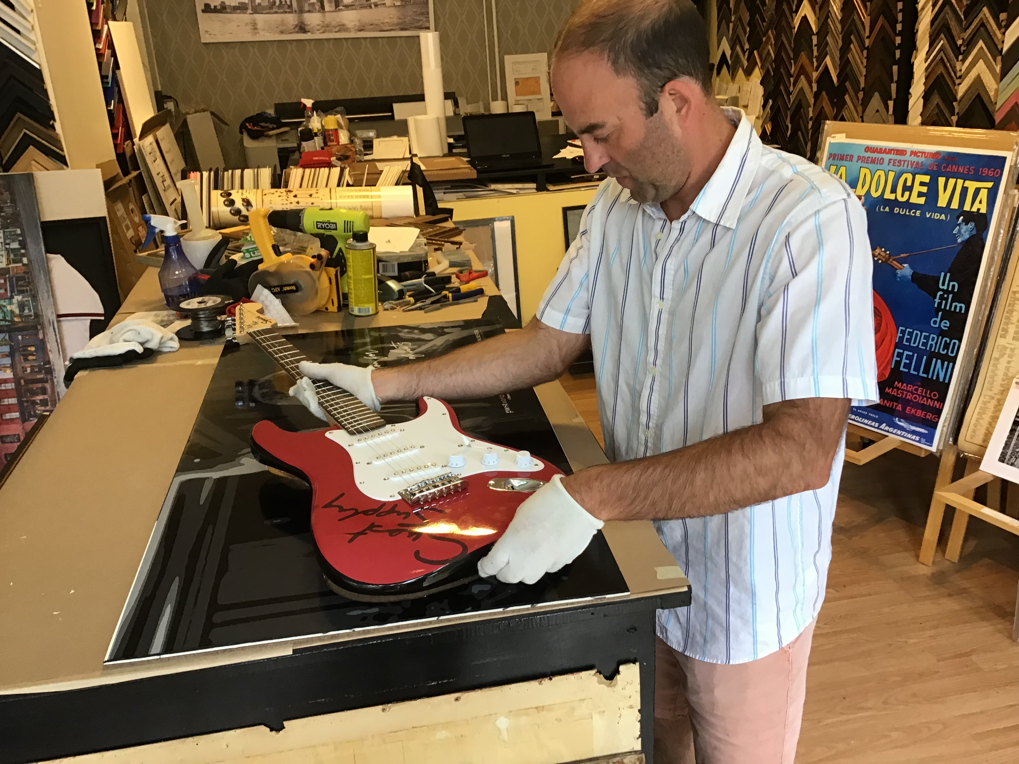 guitar fender being framed